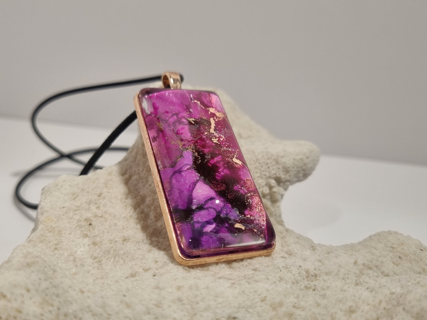 Large rectangle pendant with glass cabochon
