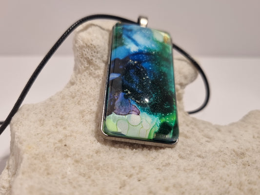 Large rectangle pendant with glass cabochon