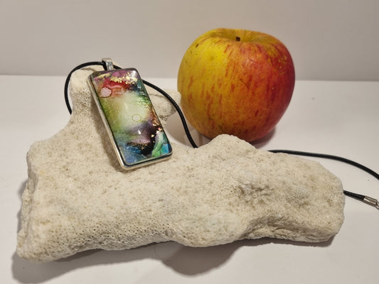 Large rectangle pendant with glass cabochon