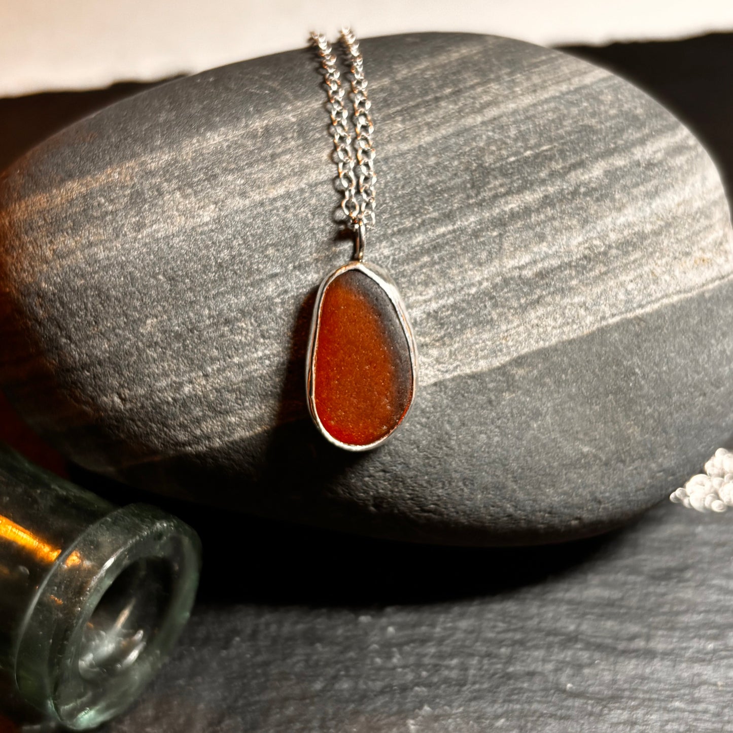 Amber Teardrop Sea Glass Pendant