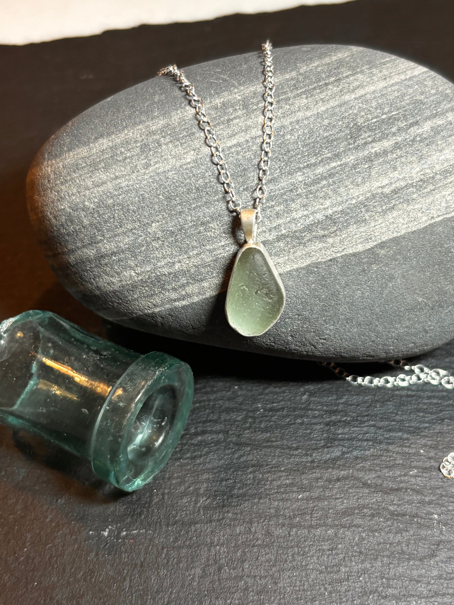 Aqua Bezel Set Sea Glass Pendant