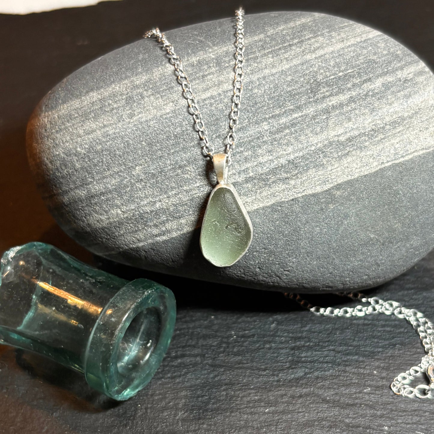 Aqua Bezel Set Sea Glass Pendant
