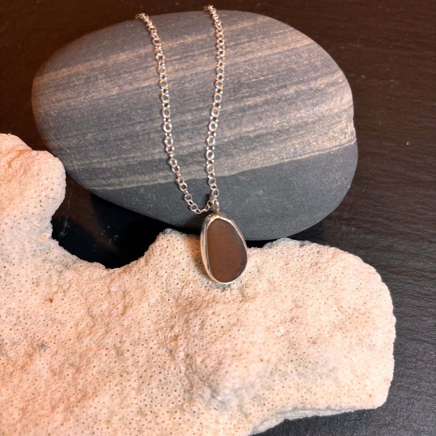 Amber Teardrop Sea Glass Pendant