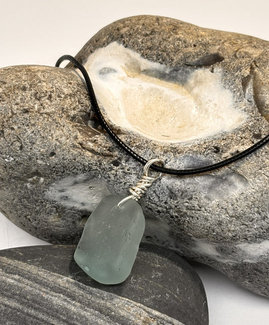 Large Deep Aqua Sea Glass Pendant